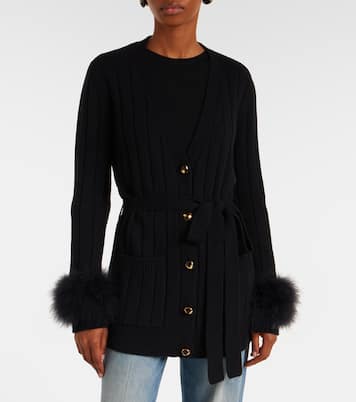 Feather-trimmed virgin wool cardigan | Valentino
