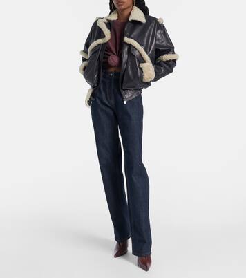 Shearling-trimmed leather bomber jacket  | Magda Butrym