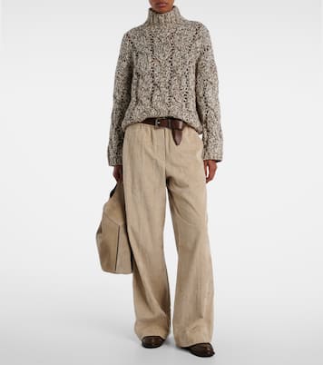 Cable-knit wool and cashmere turtleneck sweater | Brunello Cucinelli