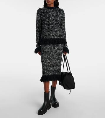 Fringed wool-blend pencil skirt | Moncler