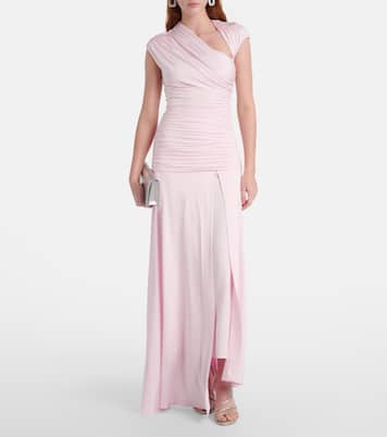 Ruched asymmetric jersey maxi dress | Self-Portrait