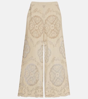 Embroidered cotton-blend wide-leg pants | Valentino