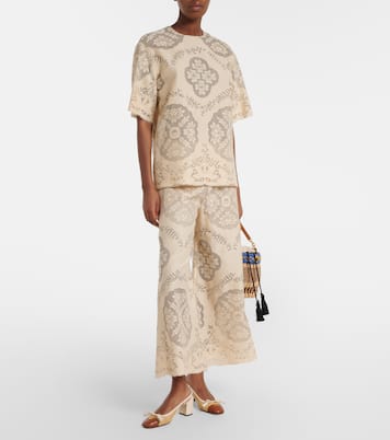 Embroidered cotton-blend wide-leg pants | Valentino