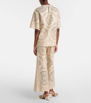 Embroidered cotton-blend wide-leg pants | Valentino