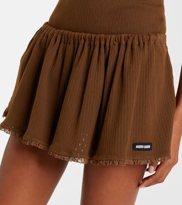 Lace-trimmed pointelle cotton miniskirt | Miu Miu