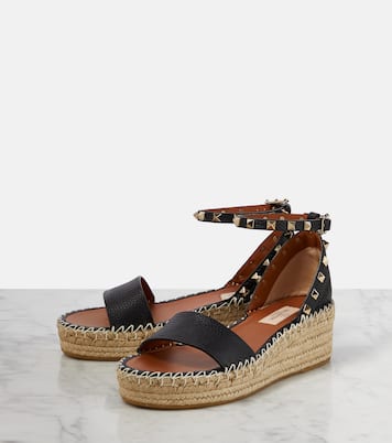 Espadrilles compensées Rockstud en cuir | Valentino Garavani
