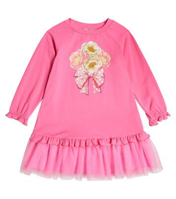 Tulle-trimmed printed jersey dress | Monnalisa