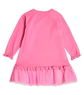 Tulle-trimmed printed jersey dress | Monnalisa