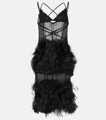 Sheer feather-trimmed midi dress | The Attico