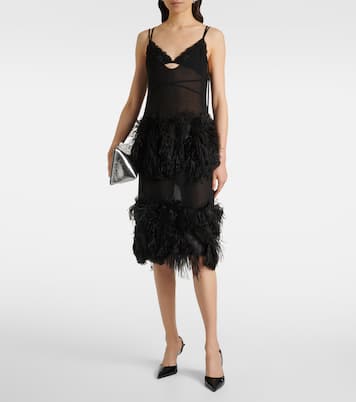 Sheer feather-trimmed midi dress | The Attico