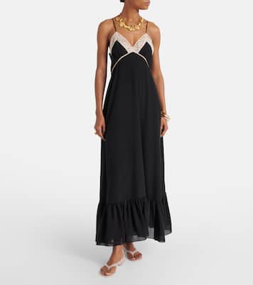 Vestido midi de chifón de seda con encaje | Chloé