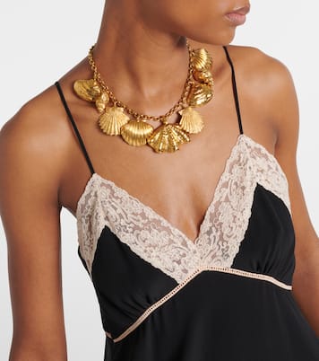 Vestido midi de chifón de seda con encaje | Chloé