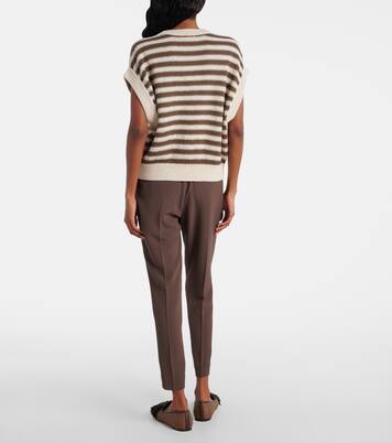 Pull sans manches rayé en coton mélangé à sequins | Brunello Cucinelli