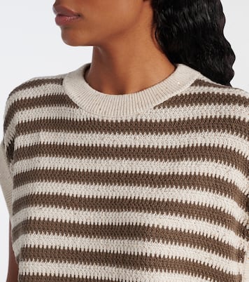 Pull sans manches rayé en coton mélangé à sequins | Brunello Cucinelli