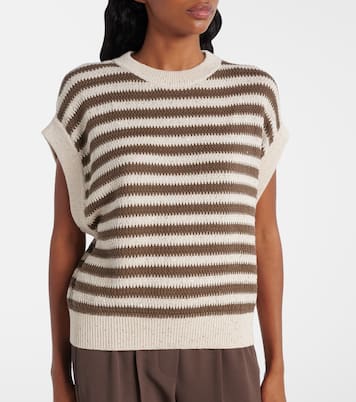 Pull sans manches rayé en coton mélangé à sequins | Brunello Cucinelli