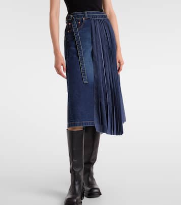Pleated denim midi skirt | Sacai