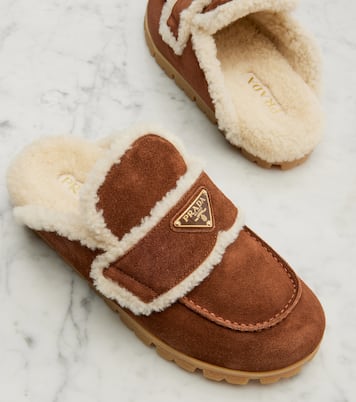 Shearling-lined suede mules | Prada