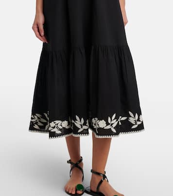 Embroidered cotton and linen midi dress | Juliet Dunn