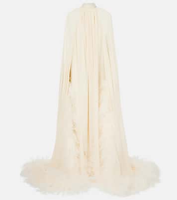 Feather-trimmed silk gown | Taller Marmo