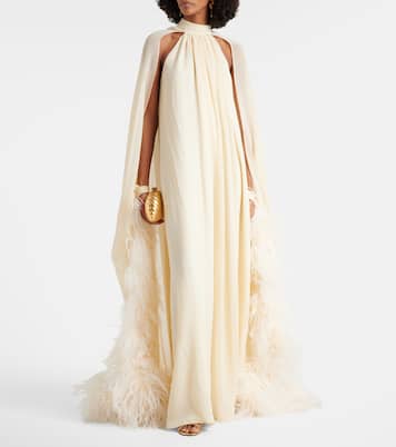 Feather-trimmed silk gown | Taller Marmo