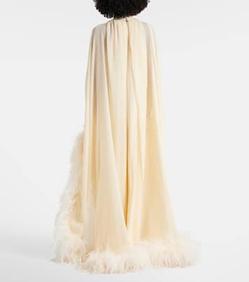 Feather-trimmed silk gown | Taller Marmo