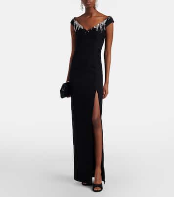 Abito lungo Lucrezia in crêpe con cristalli | Safiyaa