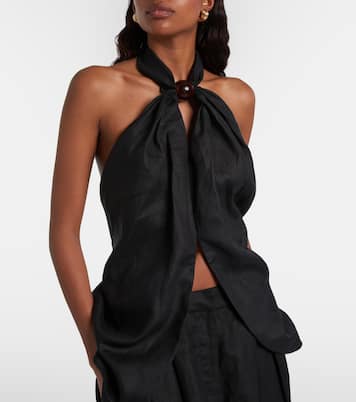 Biba embellished halterneck linen top | Faithfull