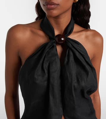 Biba embellished halterneck linen top | Faithfull