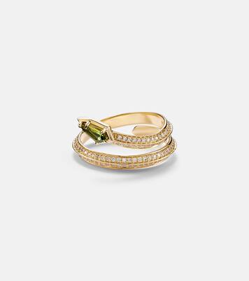 Shield Serpent 14kt gold ring with diamonds and green tourmaline | Stone and Strand