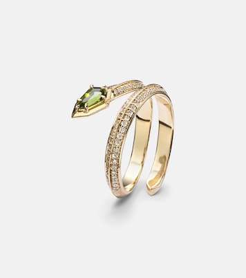 Shield Serpent 14kt gold ring with diamonds and green tourmaline | Stone and Strand