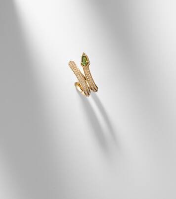 Shield Serpent 14kt gold ring with diamonds and green tourmaline | Stone and Strand