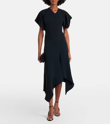 Vestido midi asimétrico de cady drapeado | Victoria Beckham