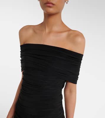 Off-shoulder ruched jersey gown | Norma Kamali