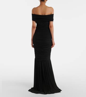 Off-shoulder ruched jersey gown | Norma Kamali