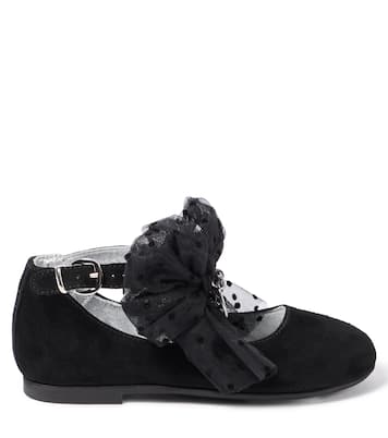 Bow-trimmed suede ballet flats | Monnalisa