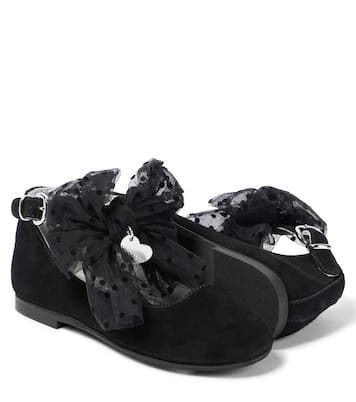 Bow-trimmed suede ballet flats | Monnalisa