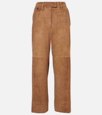 Weite Mid-Rise-Hose aus Veloursleder | Brunello Cucinelli