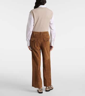 Weite Mid-Rise-Hose aus Veloursleder | Brunello Cucinelli