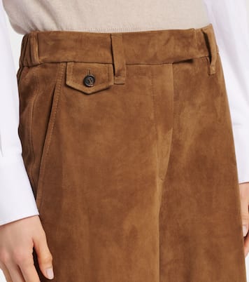 Weite Mid-Rise-Hose aus Veloursleder | Brunello Cucinelli