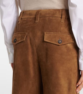 Weite Mid-Rise-Hose aus Veloursleder | Brunello Cucinelli
