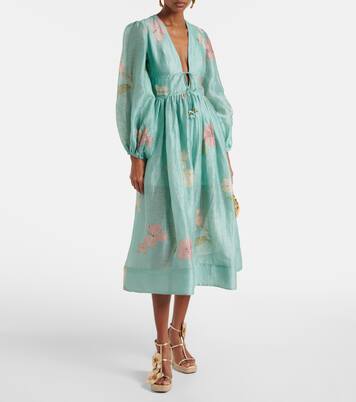 Midikleid Illuminate aus Leinen und Seide | Zimmermann