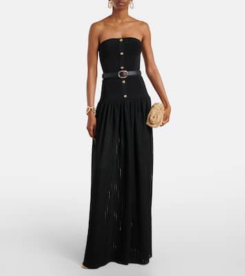 Belted knitted strapless maxidress | Self-Portrait