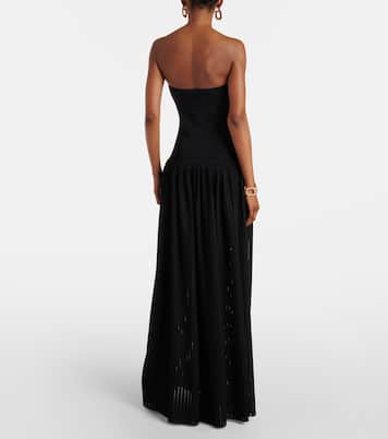 Belted knitted strapless maxidress | Self-Portrait