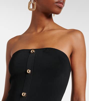 Belted knitted strapless maxidress | Self-Portrait