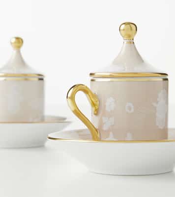 Oriente Italiano set of 2 coffee cups, covers, and saucers | Ginori 1735