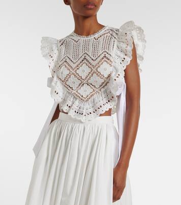 Crop top de croché con volantes | Self-Portrait