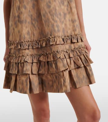 荷叶边印花棉质迷你连衣裙 | Ganni