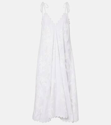 Embroidered scalloped cotton midi dress | Juliet Dunn