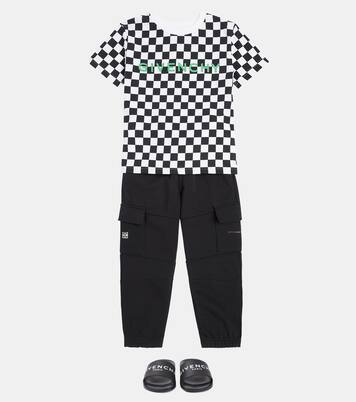 Logo checked cotton jersey T-shirt | Givenchy Kids