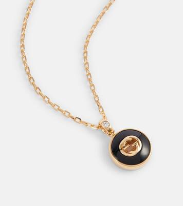 Interlocking G 18kt gold necklace with onyx and diamond | Gucci